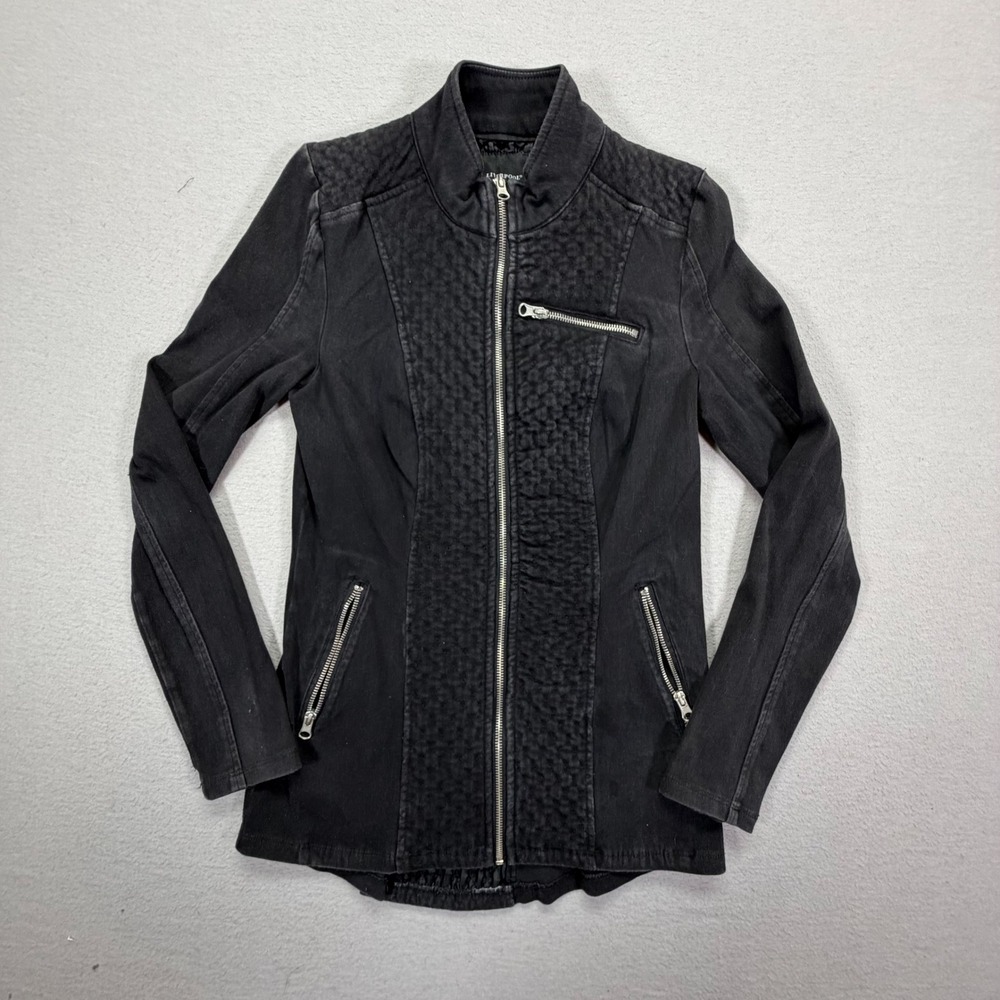 Liverpool Moto Jacket‎ Womens Small Good Black Quilted Textured Zip Up Edgy